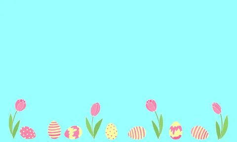 Easter spring background with growing flowers tulips and eggs on the bottom e Stock Illustration