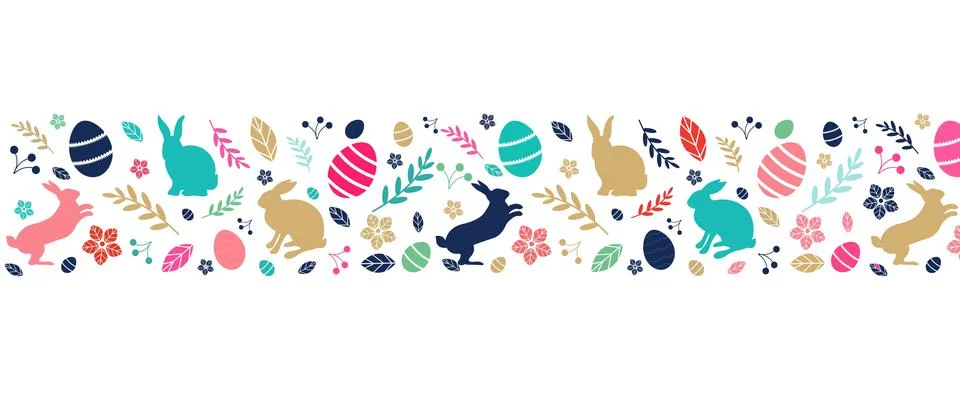 Easter Spring Border With Rabbits Stock Illustration