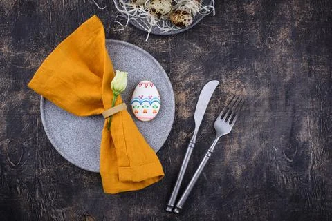 Easter spring festive table setting Stock Photos