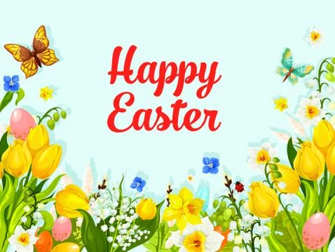 Easter spring flowers holiday vector greeting card Stock Illustration