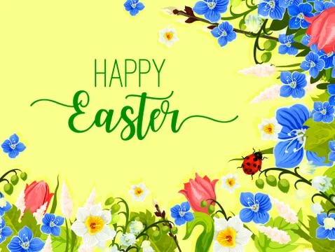 Easter spring flowers wreath vector greeting card Stock Illustration