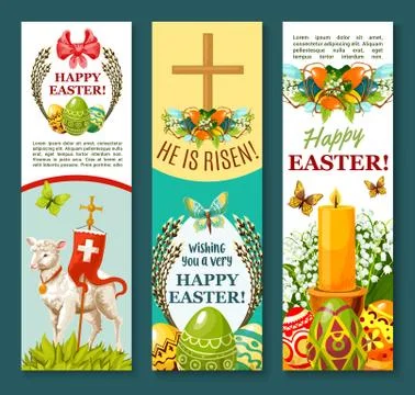 Easter spring holiday festive banner set design 스톡 일러스트
