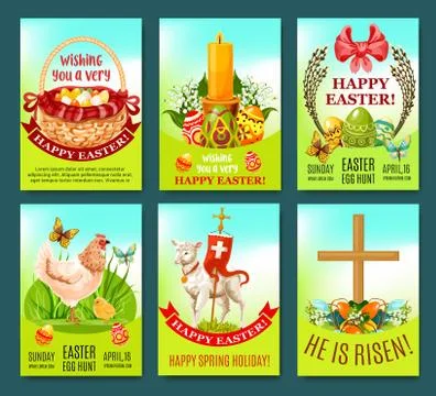 Easter spring holiday greeting card or poster set Illustrazione stock