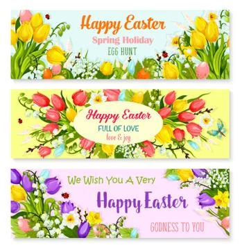 Easter spring holiday greeting vector banners set Stock Illustration