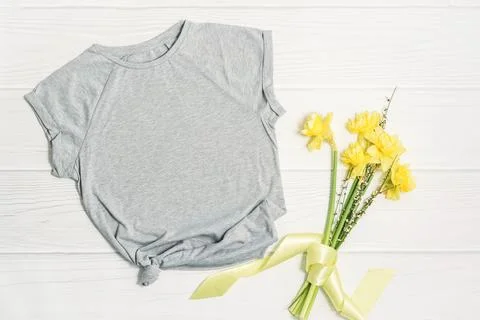 Easter spring mockup gray t-shirt. Stock Photos