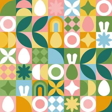 Easter spring rabbit folk mosaic seamless pattern Stockillustratie