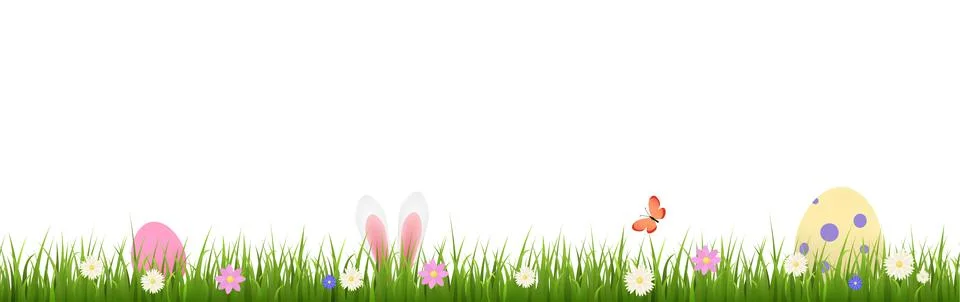 Easter spring seamless border edge with green grass vector illustration isolated Ilustración de archivo