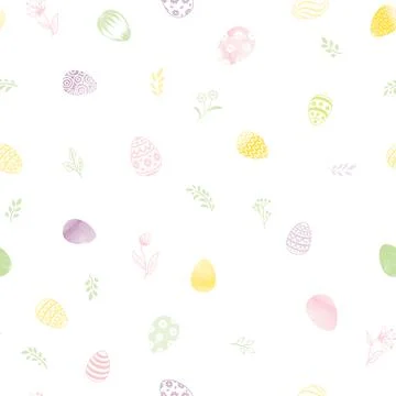Easter spring seamless gentle vector pattern with flowers, bunnies, eggs Stock Illustration