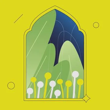Easter spring view cartoon illustration. Happy Easter greeting card gradient art Stock Illustration