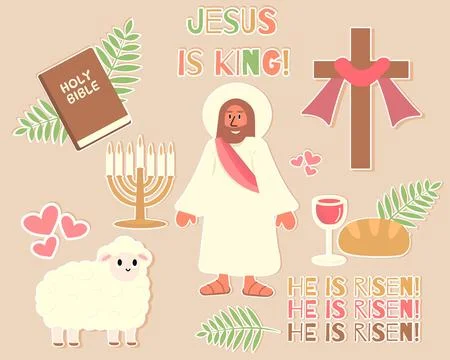 Easter sticker pack. A set of Christian signs and symbols. Illustrazione stock