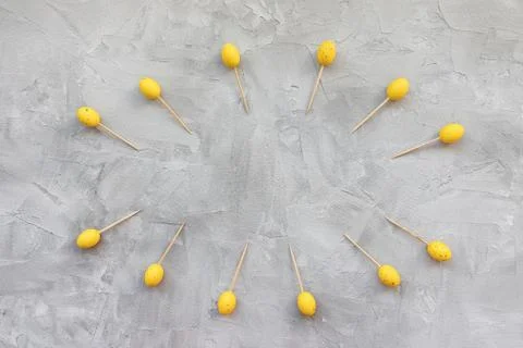 Easter sticks for appetizers on gray background Stock-Fotos