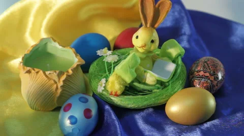 Easter still life with candle and eggs Stock-Footage 54703334