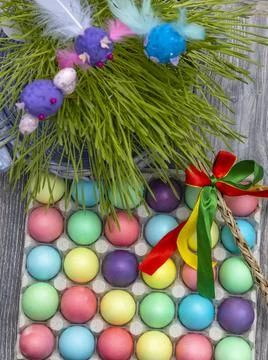 Easter still life with colored eggs Foto stock