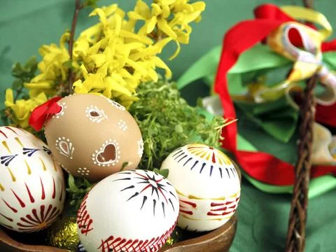 Easter - still-life with painted eggs Stock Photos