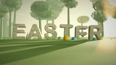 Easter Stone 3D Text in a Spring Meadow for Easter Stock Illustration