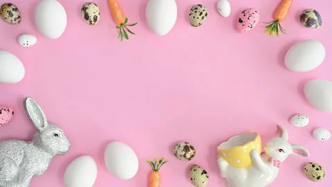 Easter stop motion animation with eggs and rabbits make copy space frame Stock-Footage 171451517
