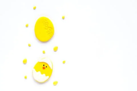 Easter sugar decor in the form of an egg and a chicken on a white background Stock Photos