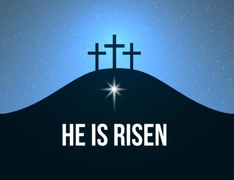 Easter Sunday concept. He is risen. Starry night sky, bright star and cross o 스톡 일러스트