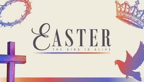 Easter Sunday, The King is Alive - creative typography with Holy Week symbols Illustrazione stock