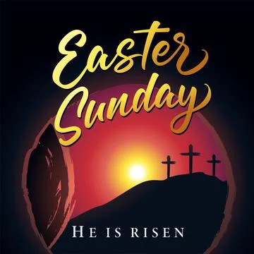 Easter Sunday morning He is risen Calvary and tomb Stock Illustration
