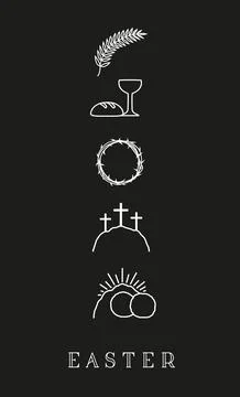Easter Sunday roll-up design with Holy Week icons Stock Illustration