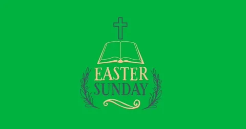 Easter sunday text banner with bible and cross icon against transparent Stock Footage 318432737