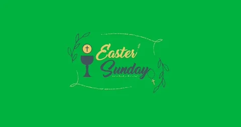 Easter sunday text banner with deocrative leaves icon against transparent Stock Footage 318432713