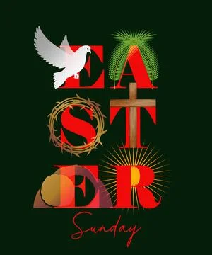 Easter Sunday typography concept with Holy Week icons Stock Illustration