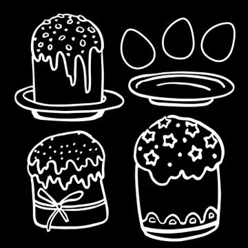 Easter sweet bread sticker set on white isolated backdrop stock vector illust Illustrazione stock