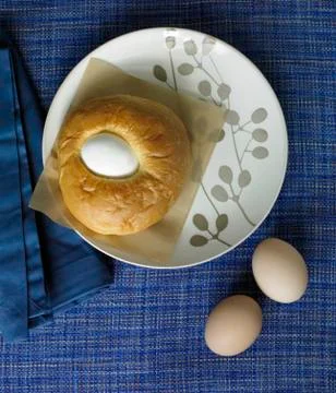 Easter Sweet Bread with Whole Egg Backed In Stock Photos