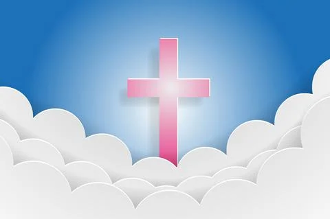 Easter. The symbol of the cross with clouds and sky - the resurrection of Jes Illustrazione stock