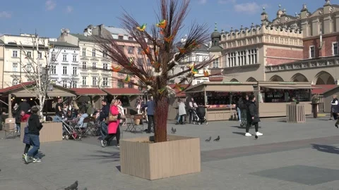 Easter symbolism of the Easter Fair on the Main Market Square Old Krakow Stock Footage 179538002