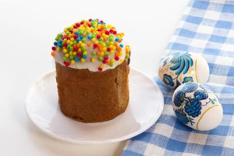 Easter table with dyed eggs. Stock Photos