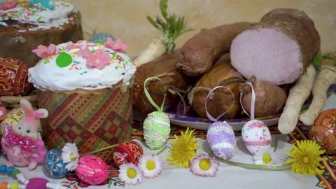 Easter table with sausage Stock Footage 166642095