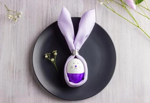Easter table set with napkin Easter Bunny Stock Photos