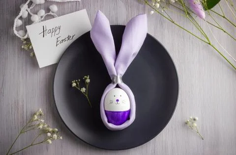 Easter table set with napkin Easter Bunny Stock Photos