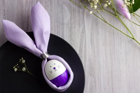 Easter table set with napkin Easter Bunny Stock Photos