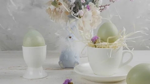 Easter table setting and decoration with holiday decorations. Easter. Fresh flow Stock Footage 169112641
