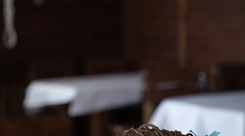 Easter table setting. Cakes. Pancake. Easter. Beautiful table. Easter egg. Sweet Stock Footage 64816397