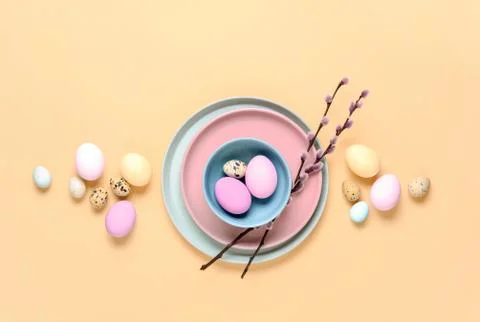 Easter table setting concept Stock Photos