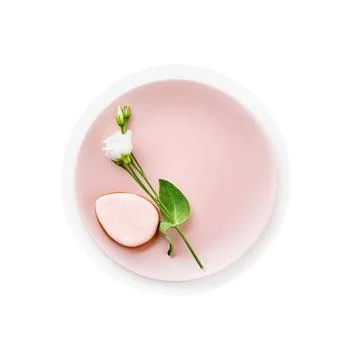 Easter table setting with cookie dessert on plate isolated on white backgroun Stock Photos