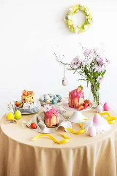 Easter table setting. Easter cake craffin Stock Photos