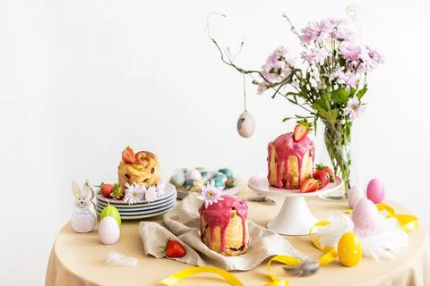 Easter table setting. Easter cake craffin Stock Photos