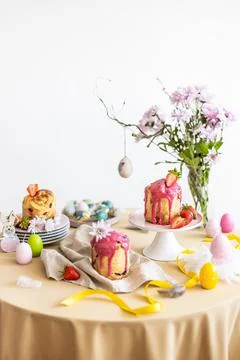 Easter table setting. Easter cake craffin Stock Photos