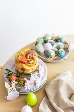Easter table setting. Easter cake craffin Stock Photos