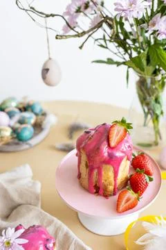 Easter table setting. Easter cake craffin Stock Photos