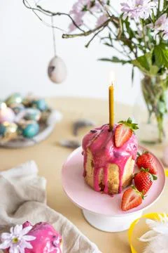 Easter table setting. Easter cake craffin Stock Photos