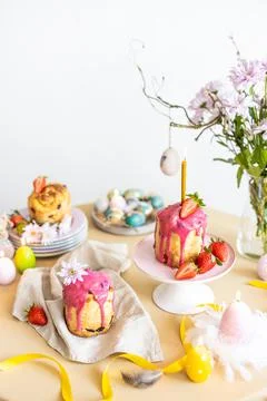 Easter table setting. Easter cake craffin Stock Photos