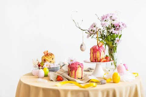 Easter table setting. Easter cake craffin Stock Photos