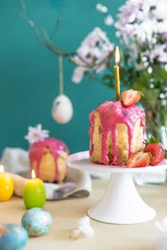 Easter table setting. Easter cake craffin Stock Photos